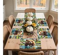 Bear Crossing The River Cartoon Placemats Heat Resistant Anti Slip Dining Table Place Mats Washable Linen Placemat Wipeable Placemat for Kitchen Art Placemats Easy to Clean