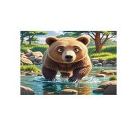 Bear Crossing The River Cartoon Placemats Heat Resistant Anti Slip Dining Table Place Mats Washable Linen Placemat Wipeable Placemat for Kitchen Art Placemats Easy to Clean