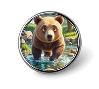 Bear Crossing The River Cartoon Round Badge for Men Women, Durable & Stylish Lapel Pins, Lightweight Metal Badges for Shirts, Jackets, Hats