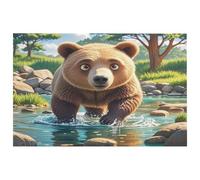 Bear Crossing The River Cartoon Rug Non-Slip Low Pile Throw Rug Soft Area Rugs Washable Door Mat Easy Clean Floor Carpet Indoor Decor Carpet Rubber Backed Throw Rugs Entryway Mat