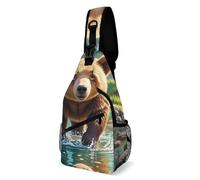 Bear Crossing The River Cartoon Sling Bag Chest Bag Daypack Shoulder Backpack Travel Shoulder Pack Hiking Chest for Women Men