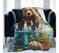 Bear Crossing The River Cartoon Throw Blankets Flannel Blanket Warm Cozy Bed Blanket Lightweight Soft Blankets for Couch Sofa Bed Chair Home Decor 80"X60"