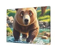 Bear Crossing The River Cartoon Wall Art Posters Modern Prints Painting Framed Pictures Artwork Decoration For Living Room Kitchen Bathroom Office Ready To Hang 12x16in