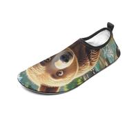 Bear Crossing The River Cartoon Water Shoes for Men Women, Lightweight Stretch Swim Shoes with Anti-Slip Rubber Sole, Quick-Dry Aqua Socks for Pool, Beach, Surfing, Style, 12 Women/12 Men