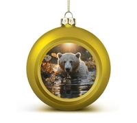 Bear Crossing The River Christmas Ball Ornaments - Shatterproof Plastic Vintage Rustic Xmas Tree Decorations Pendant for Family Holiday Wedding Party Xmas Hanging Decoration