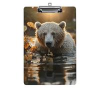 Bear Crossing The River Clipboard 8.5×12.5 Inch Acrylic Clip Board with Metal Clip A4 Letter Size Decorative Clipboard Cute Hanging Clipboards for Office, Teacher, Nurse, Doctor,