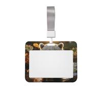 Bear Crossing The River ID Badge Holder with Lanyard ID Card Holders Waterproof Plastic Name Card Case Sliding ID Protector Pouch Name Tag Holders for Office Work Business