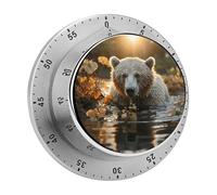 Bear Crossing The River Kitchen Timer 60 Minute Visual Wind Up Timers Indoor Mechanical Timers with Magnetic Base Stainless Steel Timer for Home Cooking Time Management Tool