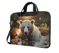 Bear crossing the river Laptop Bag Shockproof Computer Carrying Case with Shoulder Strap Messenger Shoulder Bag Briefcase 14 inch