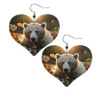 Bear crossing the river Leather Earrings for Women Heart Earring Lightweight Dangle Earrings Jewelry Gifts