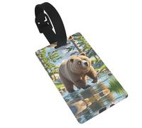 Bear Crossing the River Luggage Tags for Suitcases, PVC Suitcase Tag with Secure Strap Suitcase Identifier with Privacy Name Card for Travel Bag Tags Personalized Baggage Tag for Women Men