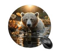 Bear Crossing The River Mouse Pad Round Laptop Mouse Mat Cute Computer Mousepad Keyboard Pad Non-Slip Desk Pads for Gaming Office Work Home