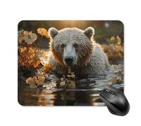 Bear Crossing The River Mouse Pad Square Laptop Mouse Mat Cute Computer Mousepad Keyboard Pad Non-Slip Desk Pads for Gaming Office Work Home 20 * 25cm
