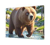 Bear Crossing The River Wall Art Posters Modern Prints Painting Framed Pictures Artwork Decoration For Living Room Kitchen Bathroom Office Ready To Hang 12x16in