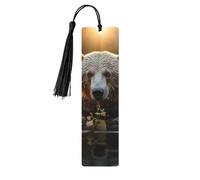 Bear Crossing The River Wood Bookmark for Book Lovers Birthday Teachers Gift, Handmade Craft Book Marks Ornaments with Tassel Exquisite Reading Page Markers for Men Women