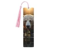 Bear Crossing The River Wood Bookmark for Book Lovers Birthday Teachers Gift, Handmade Craft Book Marks Ornaments with Tassel Exquisite Reading Page Markers for Men Women