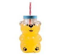Bear Cup with Straw 550ml/19oz Cute Shaped Clear Glass Cup with Lid for Juice Milk Tea Infused Water Beverage, Style1 Bear Glass