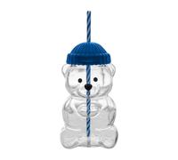 Bear Cup with Straw & Lid, 350ML Cute Bear Glass Straw Cup Reusable Clear Glass Cups Iced Coffee Smoothies Fruit Juice Drinks Beverage Bottle Gift for Christmas (Blue)