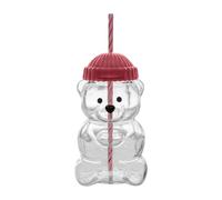 Bear Cup with Straw & Lid, 350ML Cute Bear Glass Straw Cup Reusable Clear Glass Cups Iced Coffee Smoothies Fruit Juice Drinks Beverage Bottle Gift for Christmas (Pink)