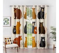 Bear Curtains Nursery - Bear Curtains - Cute Cartoon Woodland Animal Blackout Curtains 46 x 54 Inch (Width x Drop) 2 Panels, Kids Nursery Eyelet Curtains & Drapes
