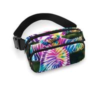 Bear Dancing Tie Dye Fanny Pack for Women Men Waist Bag Belt Bag Adjustable Casual Bag for Travel Sports Hiking, white, 7.9x5.1inches