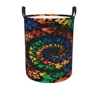 Bear Dancing Tie Dye Large Laundry Basket Waterproof Oxford Fabric Collapsible Laundry Hamper With Handle, Round Folding Dirty Clothes Washing Storage Baskets For Bedroom Bathroom Dorm Living Room