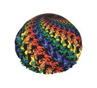 Bear Dancing Tie Dye Print Bath Hair Cap Double Layer Shower Cap For Women And Men Reusable Lightweight Soft
