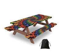 Bear Dancing Tie Dye Print Camping Essentials Waterproof Camping Table And Bench Cover With Drawstring Bag 183 Cm