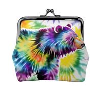 Bear Dancing Tie Dye Print Compact Coin Purse 4.52 x 4.13in Cute Mini Wallet with Kiss Lock Waterproof Pouch
