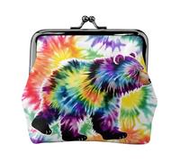 Bear Dancing Tie Dye print Cute Buckle Coin Purses Vintage Pouch Kiss lock Change Purse Wallets for Women Fashion, Black, One Size, Vintage