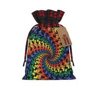 Bear Dancing Tie Dye Print Plaid Burlap Bag With Drawstring Christmas Burlap Pouches For Birthday Party Favors Gift