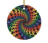 Bear Dancing Tie Dye Print Round Xmas Ornaments, Christmas ceramic pendant Hanging for Xmas Tree Home Indoor Outdoor Decor