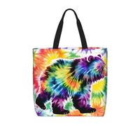 Bear Dancing Tie Dye Print Water-Resistant Tote Reusable Grocery Bag Lightweight Travel Beach Versatile Use