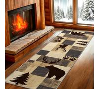 Bear Deer Runner Rug 60x210, Rustic Cabin Runner Rug, Vintage Lodge Style Bear Rugs, Country Farmhouse Long Runners for Hallways Entryway