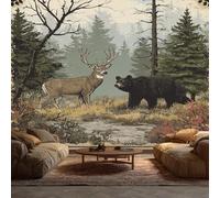 Bear Deer Wallpaper - Rustic Country Cabin Hunting Elk Wall Mural - Wall Murals for Living Room Bedroom - Photo Wallpaper & Home Decor Art - 200 x 140 cm A-6222