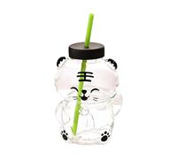 Bear Design Glass Cup with Straw Lid, Coffee, Cocktail, Beer, Home Safety & Drinking Glasses, Outdoor Glass Bare Cup with Straw