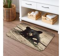 Bear Design Quick Dry Bath Mat, Rustic Black Bear Floral Absorbent Non Slip Shower Mat, Cozy Autumn Memory Foam Washable Bath Rugs for Bathroom Toilet Restroom Decorative 20x32 Inch