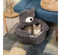 Bear Dog Bed, Soft Plush Warm Non-slip Cuddle Bear Pet Bed, Ber Shaped Dog Beds, Cute Bears Dogs Beds with Arms, Washable Cute Pets Sofa, Winter Plush Cushion Pets Supplies (grey)