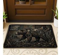 Bear Door Mat, Industrial Rustic Mountains Gears N/a Brown Non-Slip Dirt Trapper Decorative Doormat Entryway Decor for Front Porch Bathroom Office 29x17 Inch