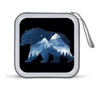 Bear Double Exposure Wildlife Animal CD Case Portable DVD Storage Small CD Holder Organizer for Home Travel