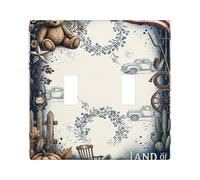 Bear Double Light Switch Cover Plate, Rustic Country Truck Pumpkin Fall Navy Blue Plastic Standard Size Decorative Wall Plates for Home Living Room New Apartment Decor