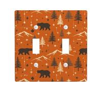 Bear Double Light Switch Cover Plate, Rustic Natural Mountain Tree Fall Orange Plastic Standard Size Switch Plate Decorative for New Apartment Home Bedroom Office Decor