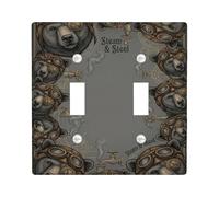 Bear Double Light Switch Cover Plate, Steampunk Vintage Goggles Steam None Gray Plastic Standard Size Toggle Light Switch Cover for Living Room Bedroom Home Office Decor