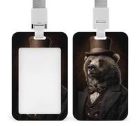 Bear Dressed in A Victorian Suit and Top Hat ID Badge Holder Retractable Clip Card Holder Card Protector Name Badge Name Tag for Work Office Doctor Nurse