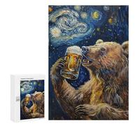 Bear Drinking Beer Art Print Puzzle 1000 Teile Schwer Puzzle Spielzeug Lernspiel Impossible Herausforderungsspielzeug Für Erwachsene Kinder 300 PCS