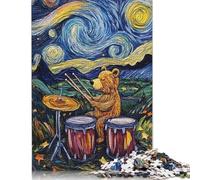 Bear Drumming Under Starry Night Puzzles 1000 Pieces for Teenagers Gifts Paper Puzzle for Adults And Teenager for Adults& Teenagers Age 12 Years Up 38x26cm/1000pcs