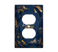 Bear Duplex Outlet Covers Wall Plate, Adventure Nature Eagle Mountains Summer Navy Plastic Standard Size Face Plates for Electrical Outlets for New Apartment Home Bedroom Office Decor