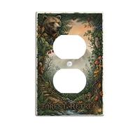 Bear Duplex Outlet Covers Wall Plate, Nature Rustic Owl Squirrel Fall Green Plastic Standard Size Decorative Receptacle Outlet Covers for Home Living Room New Apartment Decor
