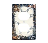 Bear Duplex Outlet Covers Wall Plate, Rustic Country Truck Pumpkin Fall Navy Blue Plastic Standard Size Face Plates for Electrical Outlets for Living Room Bedroom Home Office Decor