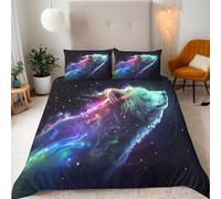 Bear Duvet Cover Set King Size - 220x230cm Starry Sky Abstract Animal Wolf Bedding King Bed Set, Super Soft Microfiber 3D Printed Duvet Cover Aldult Bedding with 2 Pillow Cases